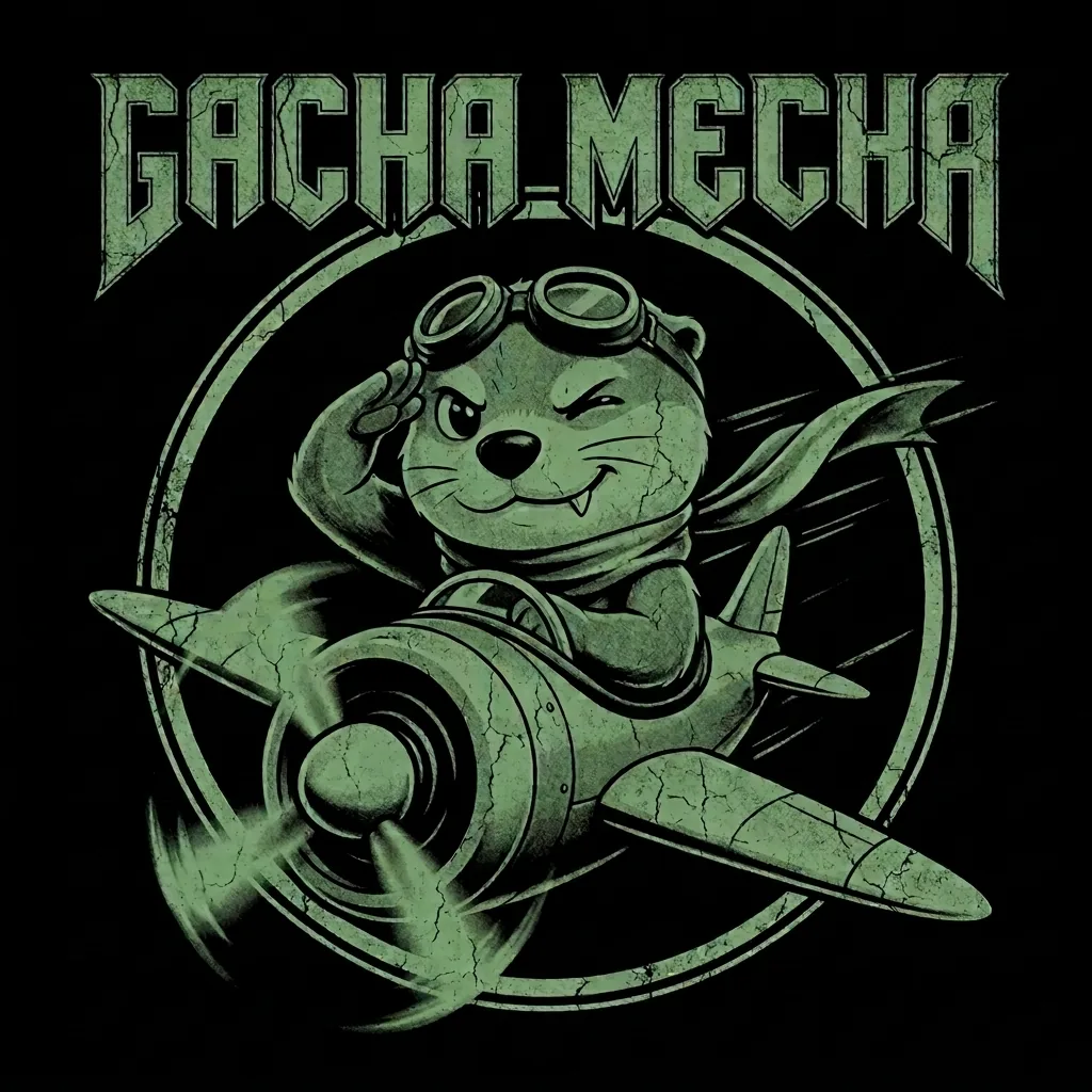 GACHA-MECHAの文字と、飛行機を操縦するオッティーのグラフィック